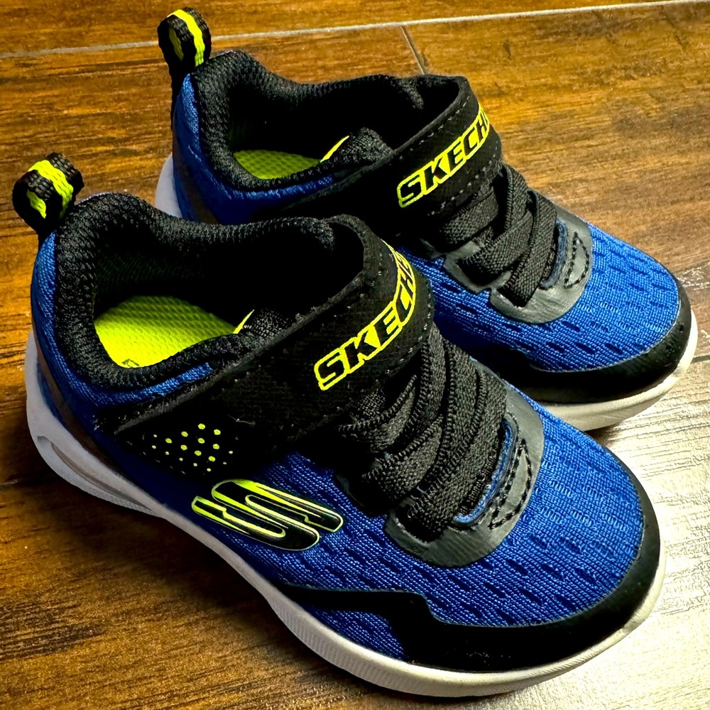 Sketchers MicroSpec Max Torvix Comfortable Shoes Toddler Size 6 Blue/Lime Green